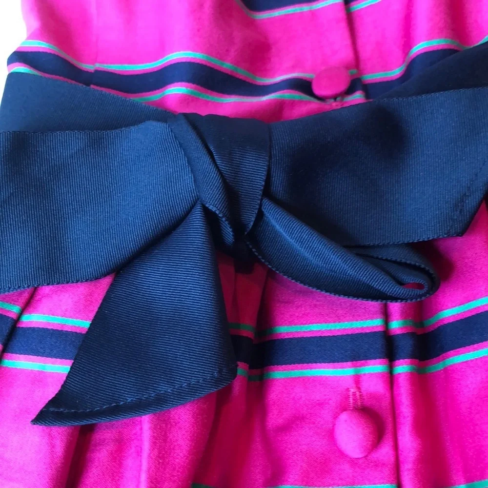 Ralph Lauren Pink Dress Blue Green Stripe Belt Covered Buttons Lined Girls 6 EUC